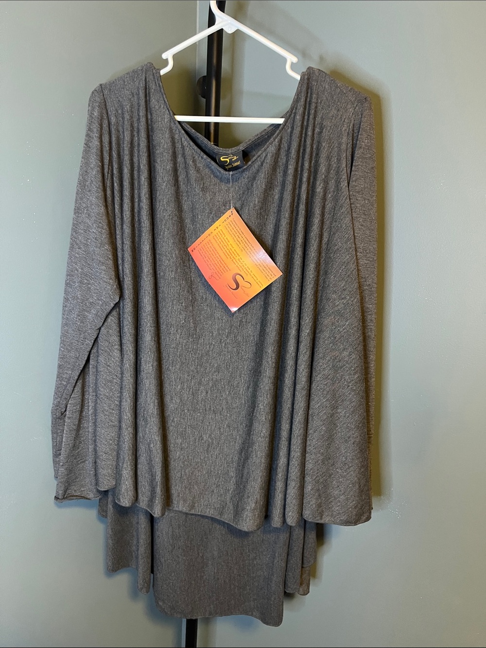 Serena Williams Signature Charcoal Gray Scoop-Neck Long Sleeve drape Tunic